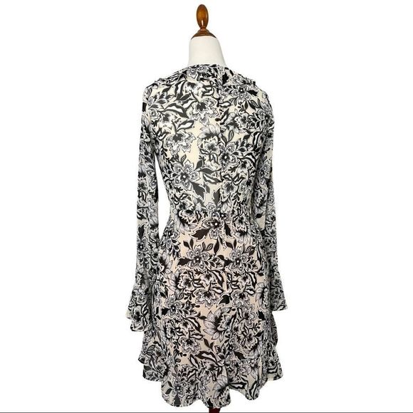 For Love & Lemons Gracie Black Floral Mini Dress Size Small Ruffle Bell Sleeves - Picture 4 of 13